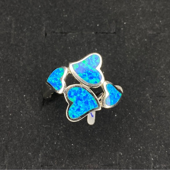 Blue Opal Multi Heart Ring Sterling Silver Size 9 - Picture 2 of 2